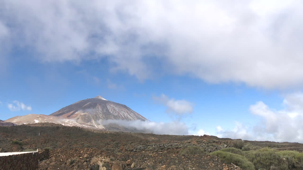 Volcanic Mountain Landscape Under Cloudy Sky