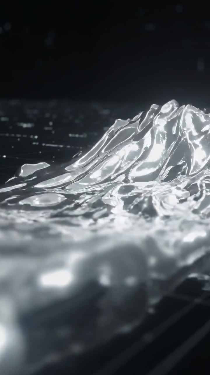 Vertical video: Forming chrome wave rising to crest in studio as ripples growing, with highlights