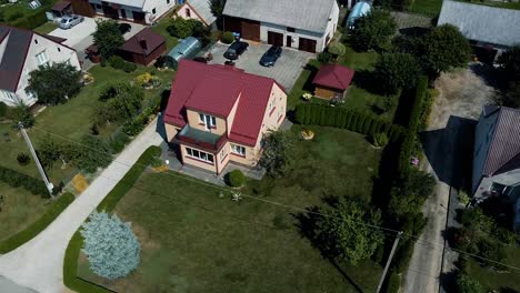 aerial drone shot of renovated village house