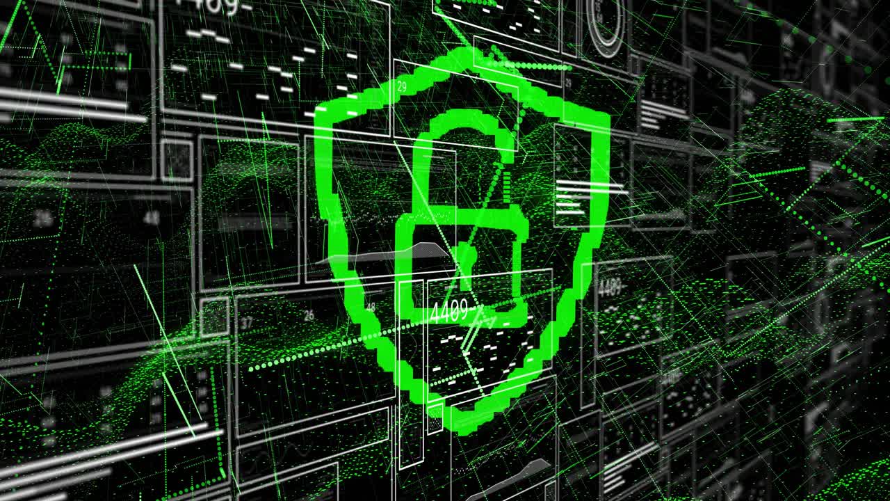 Upon interface loading green shield icon appearing scanner sweeping, codes cycling, securing data