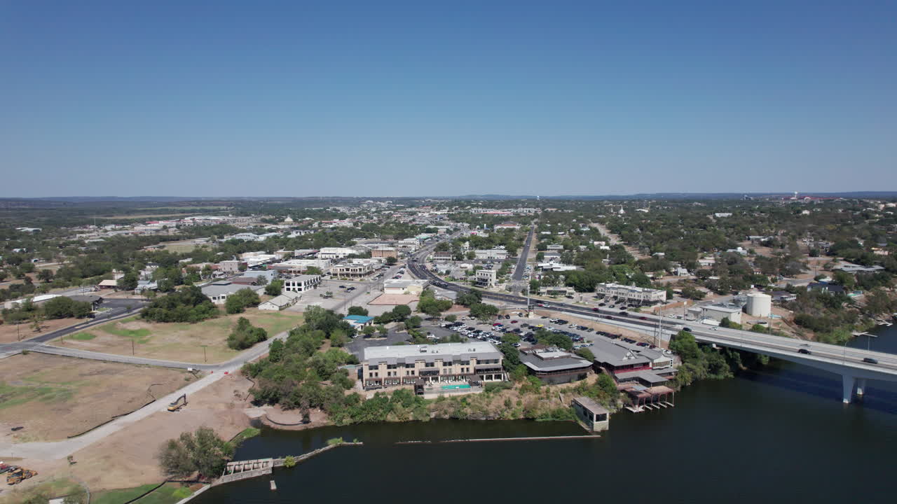 Marble Falls, Texas in the Hill Country as seen from above Lake LBJ, Aerial View