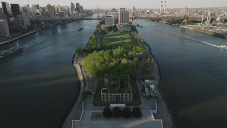 aerial view of roosevelt island. shot on a spring afternoon