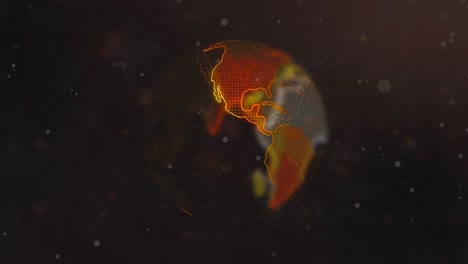 concepto de apretón de manos, apretones de manos de dos hombres de negocios en pixel 3d animación del planeta tierra. globo giratorio, continentes brillantes, la futura conexión de las personas a través de acuerdos de comercio y venta.