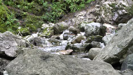 una encantadora corriente de agua está rodeada por espléndidas rocas en una montaña