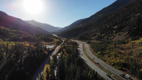 A-flight-over-a-mountainous-highway