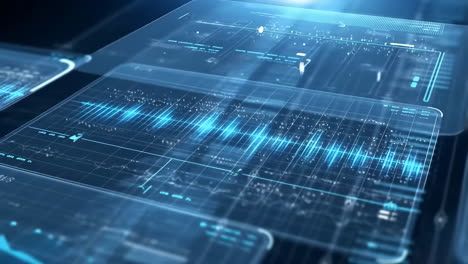 futuristic holographic data interface with waveform display