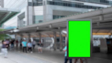 green screen blank billboard outdoor advertising and time lapse of people walking busy modern in city bangkok thailand.