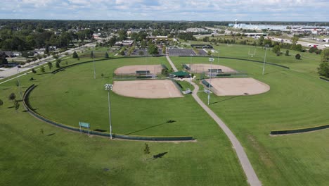 Civic-Center-Park,-in-aerial-view-Woodhaven,-Michigan,-USA