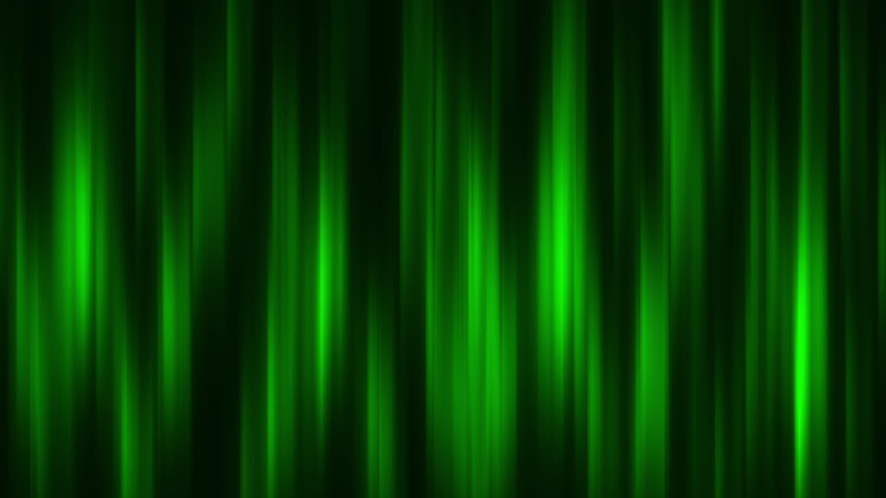 Abstract green lines in flow. Glowing iridescent looped background. Animated curtain.