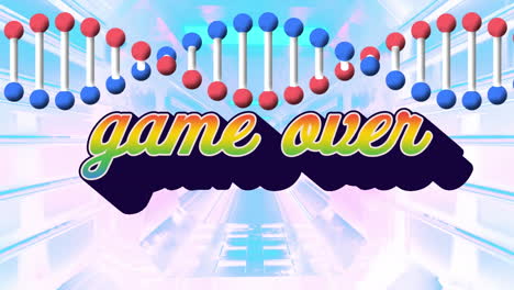 animación del juego sobre texto sobre rastros de luz y cadena de adn sobre fondo blanco