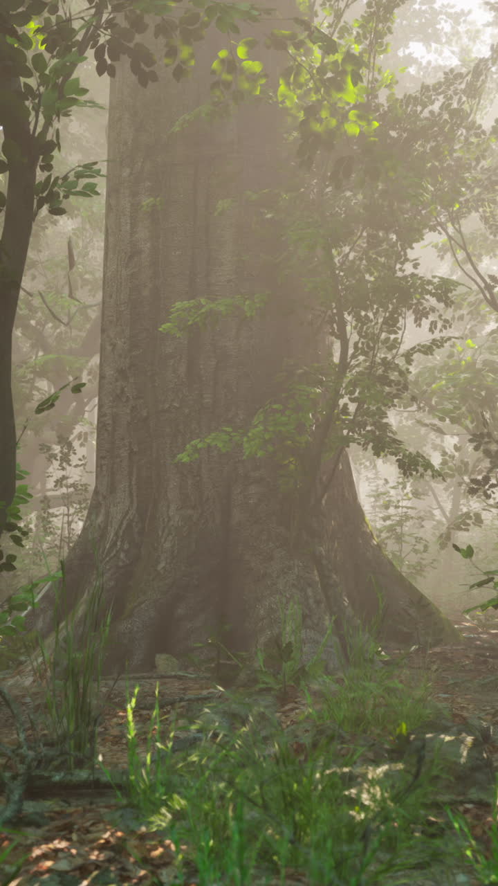 안개 숲 속 의 높은 나무