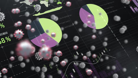 Digital-animation-of-multiple-covid-19-cells-over-statistical-data-processing-on-black-background