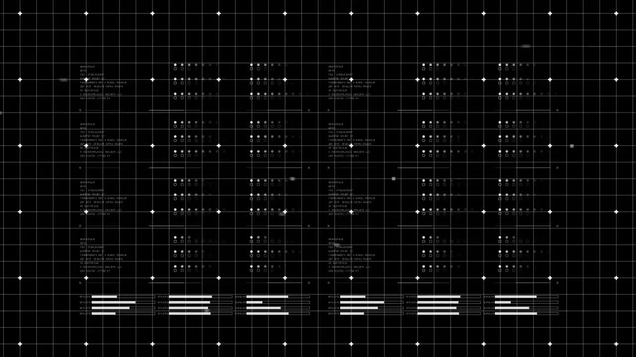 Animation of markers moving data processing and statistics recording on black background