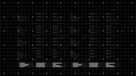 Animation-of-markers-moving-data-processing-and-statistics-recording-on-black-background