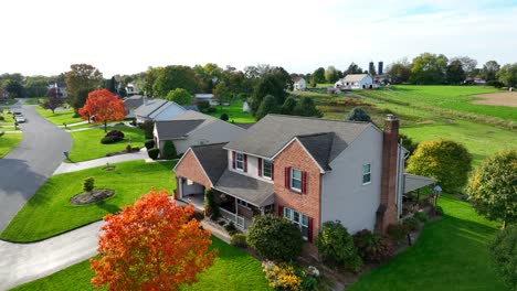 aerial establishing shot of modern new home in usa