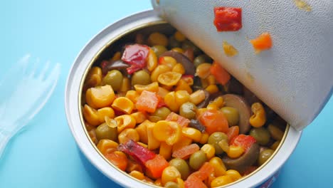 open tin of mixed canned vegetables