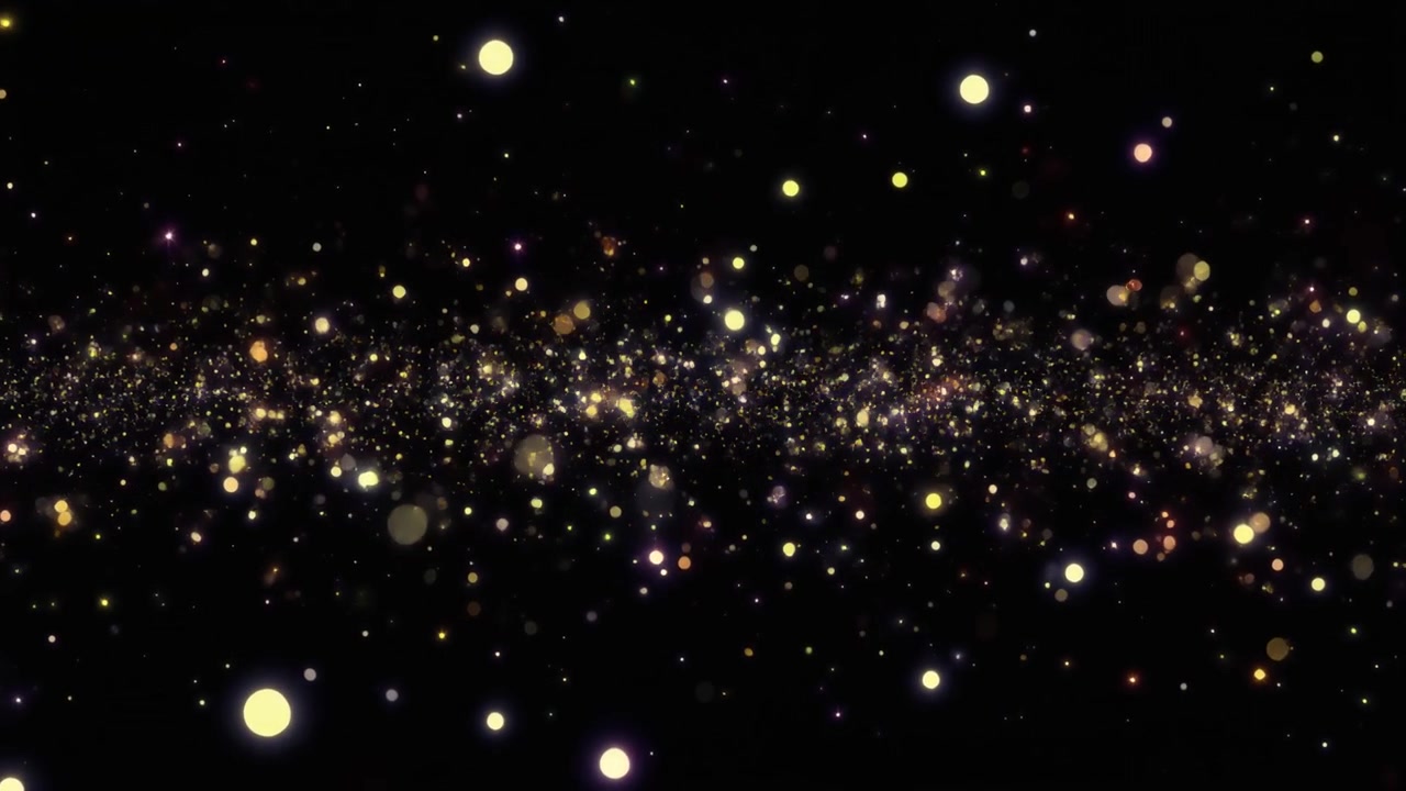 Floating Golden Particles and Bokeh Lights on Black Background