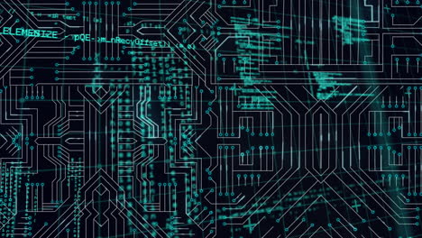 animación del procesamiento de datos sobre una placa de circuito de computadora sobre un fondo negro