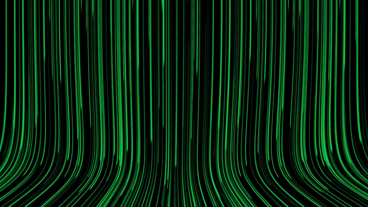 Linee discendenti e sfondo a parete infinita - Lunga esposizione Sfondo bello, morbido e luminoso per titoli, presentazioni, canale YouTube - Luci al neon incandescenti - Sfondo astratto a LED con linee di punti che cadono - Sfondo Chroma Key nero