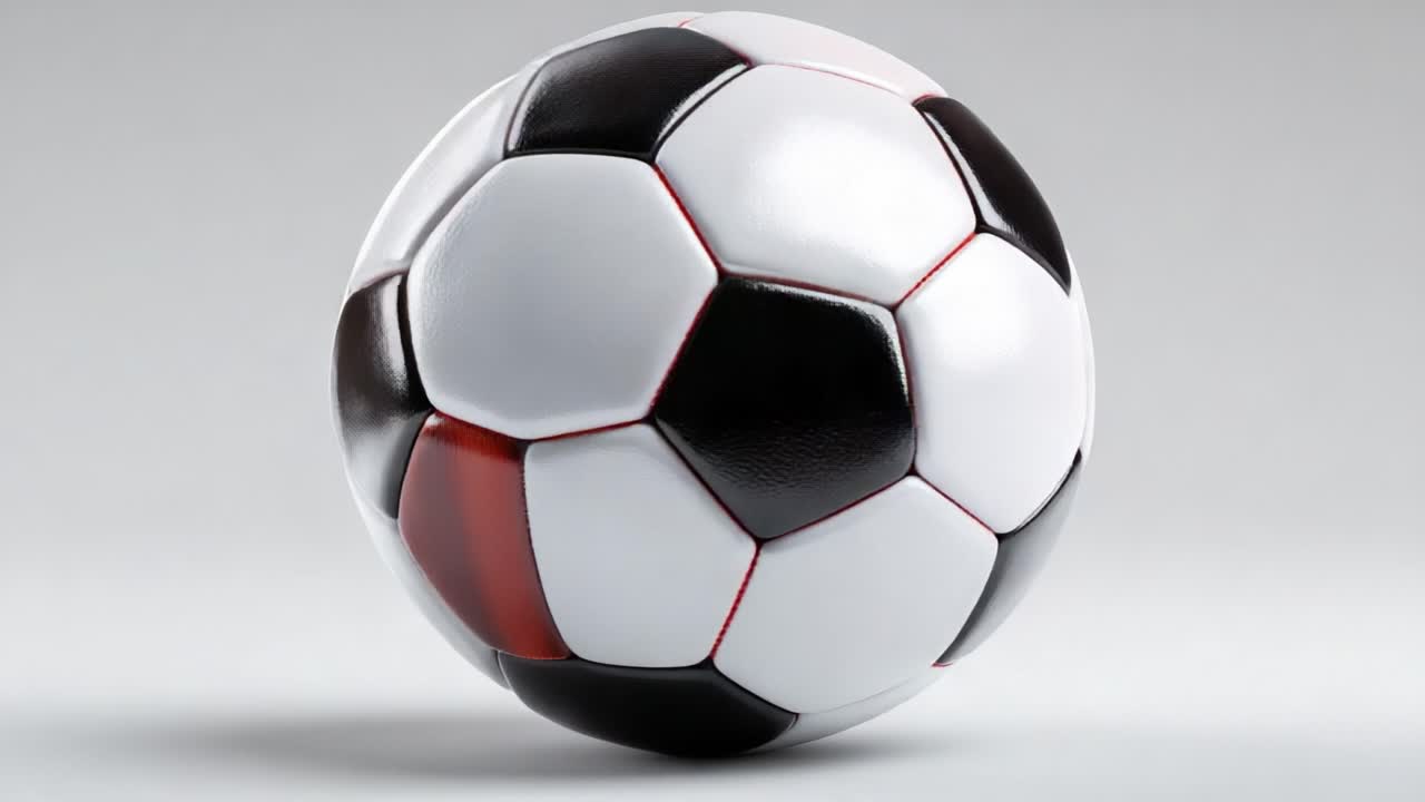 Cattura dinamica di un classico pallone da calcio: che mostra la superficie texturizzata e il design unico di un tradizionale pallone da calcio bianco e nero.