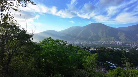 a stunning pan view showcasing the vibrant city of caracas nestled beneath the majestic cerro avila mountain.