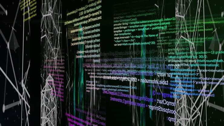 Animation of data processing on black background