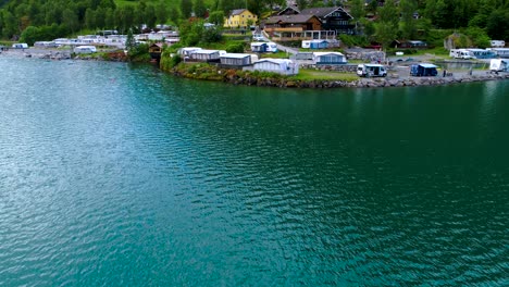 beautiful nature norway aerial view of the campsite to relax.