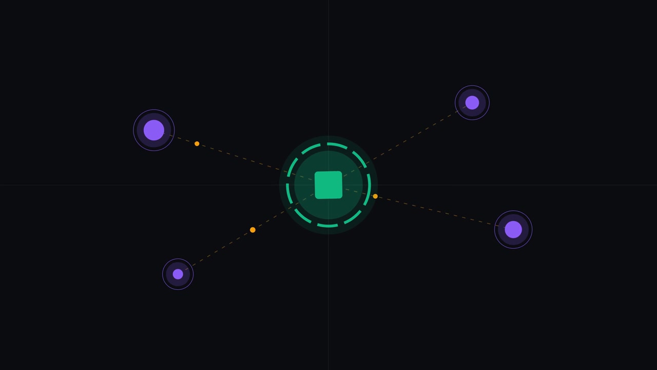 Abstract Digital Network Animation with Rotating Central Hub