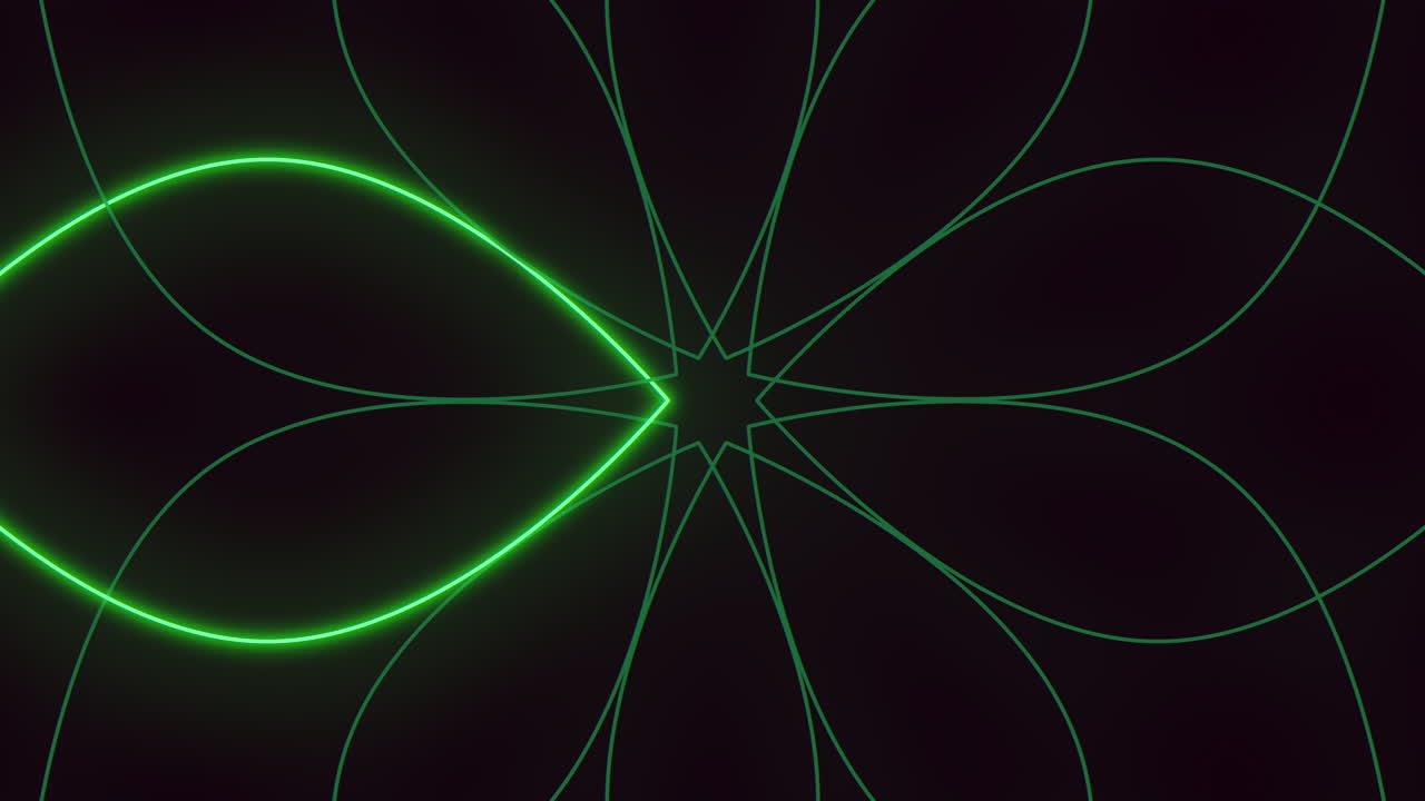 espiral verde brillante en un patrón interconectado sobre un fondo negro
