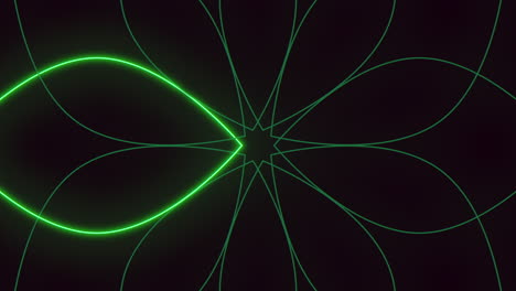 glowing green spiral in interconnected pattern on black background