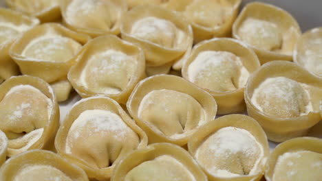 raw stuffed homemade pasta cappelletti on a tray