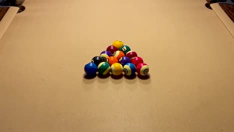pool balls racked up on a pool table