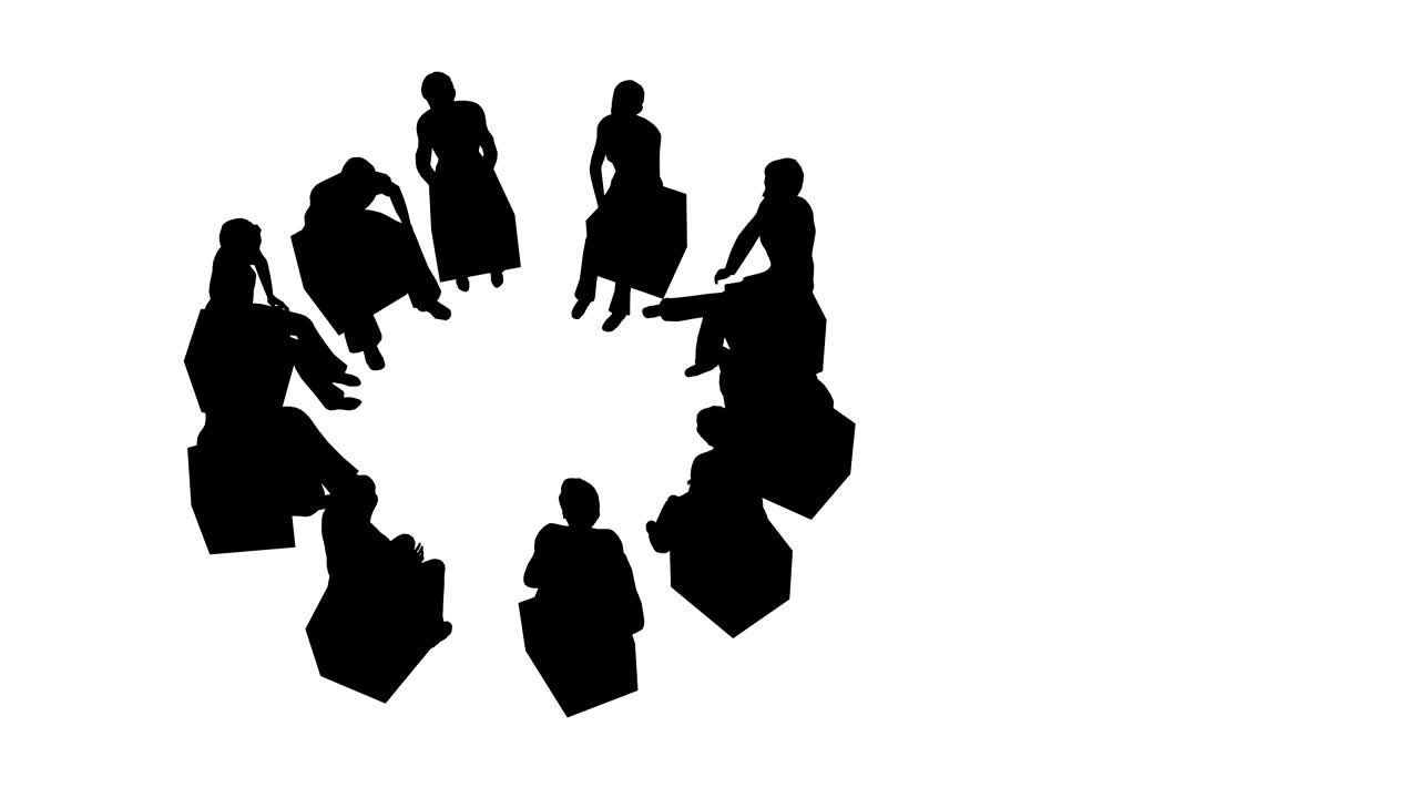 siluetas de personas en un círculo sobre un fondo blanco 4k