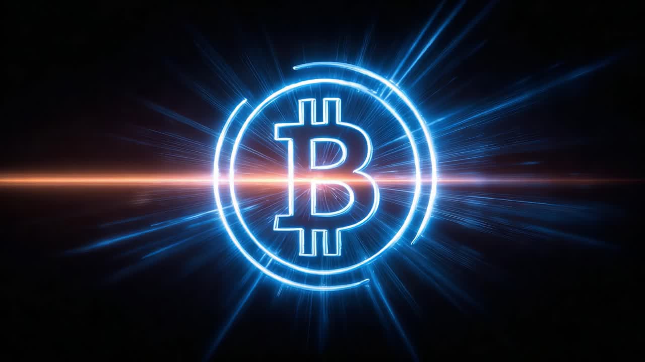 Dynamic Bitcoin Symbol Illuminated by Electric Energy: A Stunning Visual Representation of Cryptocurrency's Innovation and Power