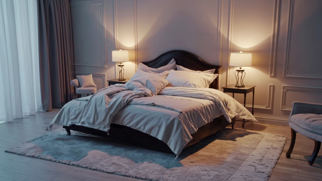 Letto sospeso in una camera da letto lussuosa