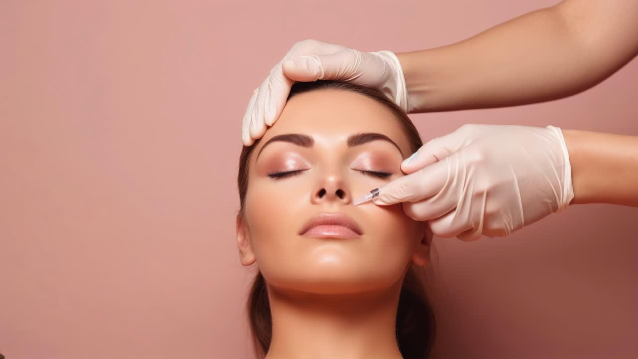 Ângulo de close-up de uma mulher serena recebendo uma injeção estética
