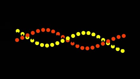 Animation-of-rotating-dna-strand,-with-orange-smoke-explosion,-on-black-background