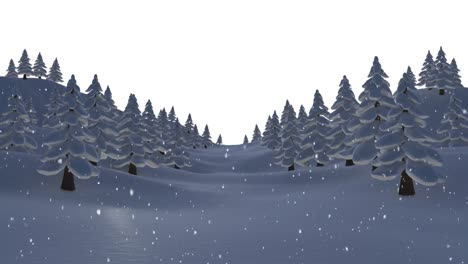 Animation-of-falling-snow-over-trees-on-white-background