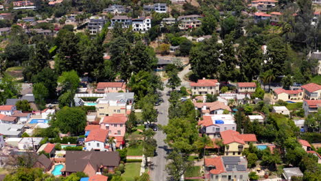 aerial view of a peaceful suburban residential neighborhood