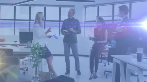 animation of light spots over diverse business people talking
