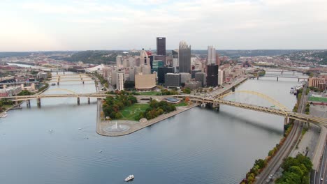 wide aerial establishing shot of pittsburgh pennsylvania