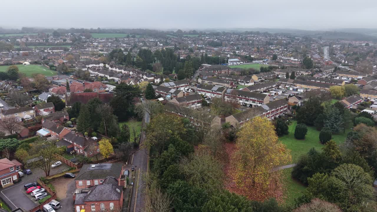 Marlow Buckinghamshire UK social housing drone,aerial misty gloamy day