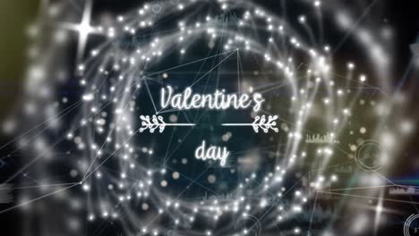 animation of network of connections and icons over valentines day text