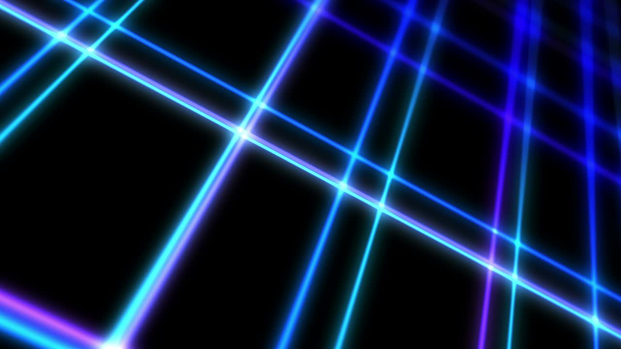 tecnologia luminosa di linee di neon blu. concetto di business. rendering 3d di quadrati rotanti che si attraversano su sfondo nero. animazione a loop.