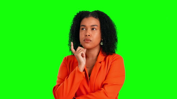 Green screen face, thinking