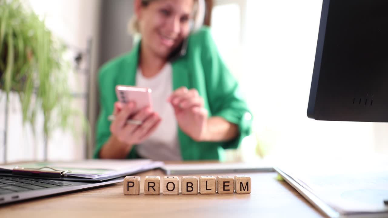 Woman in office dealing with a problem