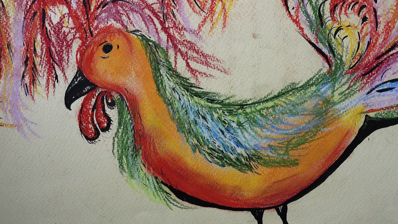 Disegno di un gallo. Ripresa del disegno