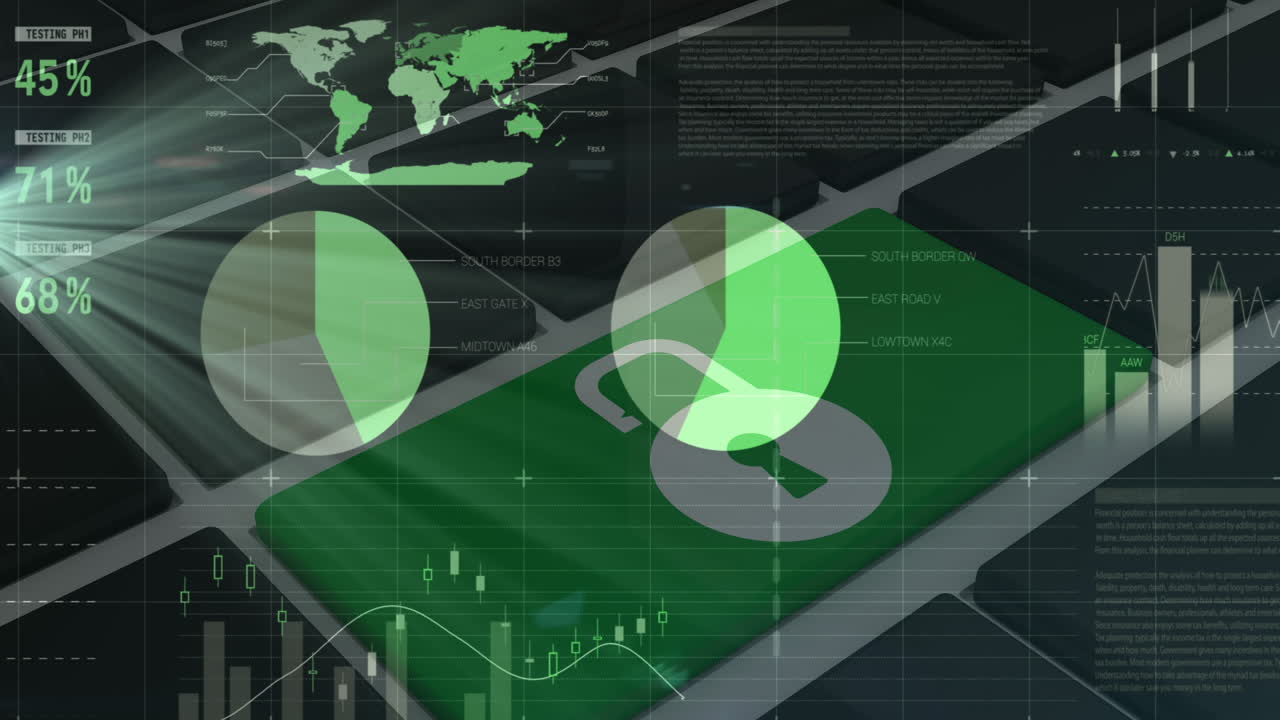 animación del candado de seguridad en línea con procesamiento de datos en segundo plano
