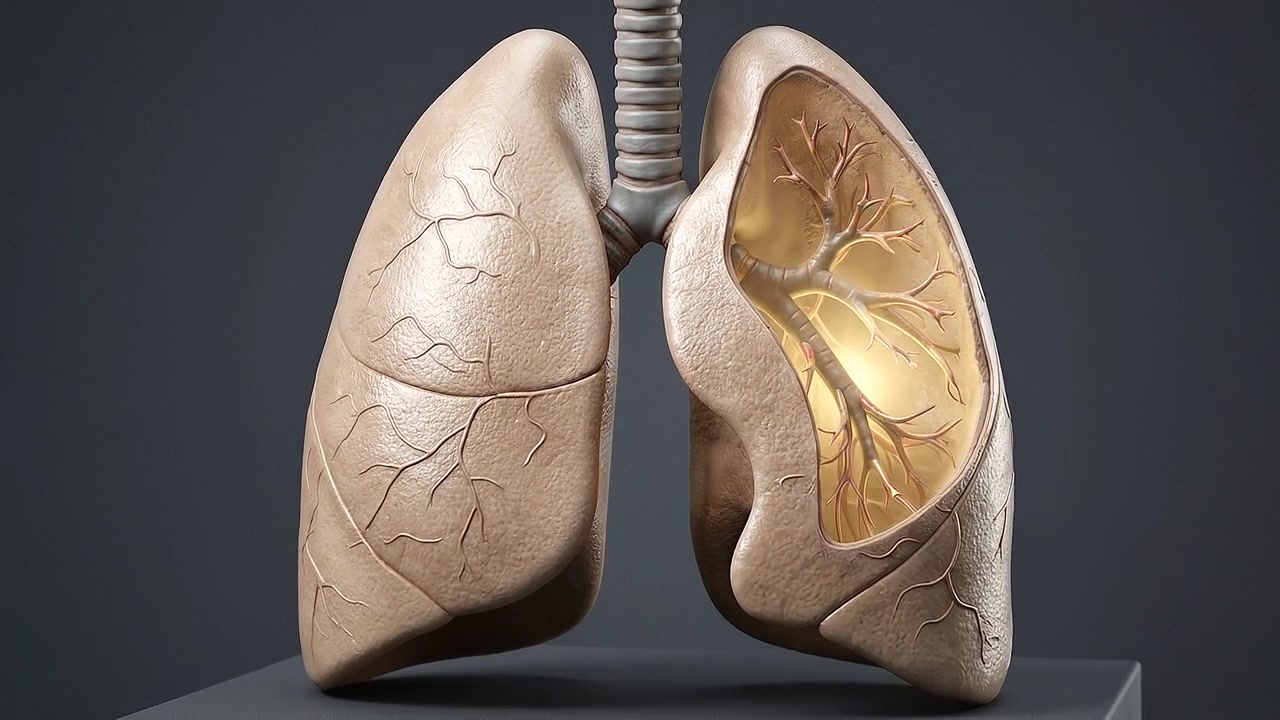 Modello anatomico in sezione trasversale di polmoni umani e bronchioli