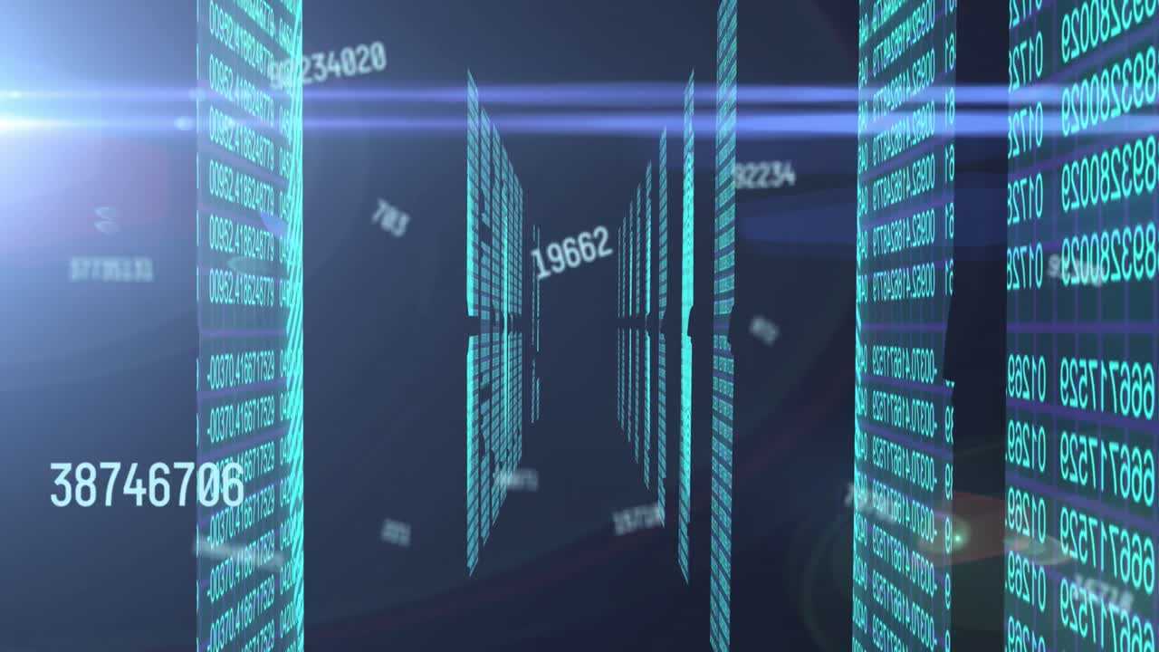 Animation of numbers changing over data processing on computer servers